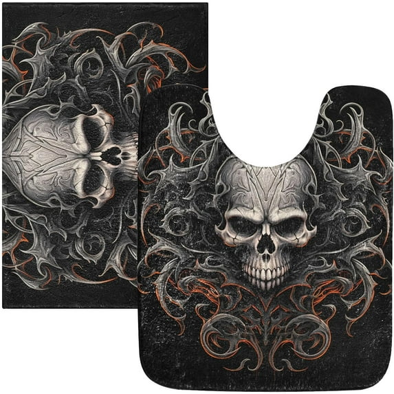 SKYSONIC Toiletry Mat Art Skull Fire Print, Fluffy Plush Absorbent Bath Rugs Carpet with Non Slip Bottom for Bathroom Floor Toilet Tub and Shower