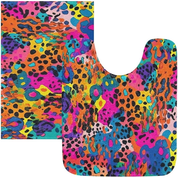 SKYSONIC Toiletry Mat Rainbow Leopard Pattern Print, Fluffy Plush Absorbent Bath Rugs Carpet with Non Slip Bottom for Bathroom Floor Toilet Tub and Shower