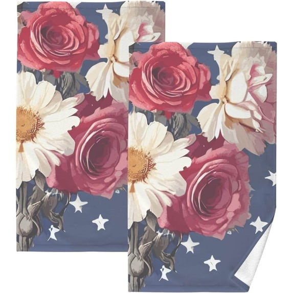 SKYSONIC Towels 2 Pack, Vintage Red White Floral Print for Bathroom Kitchen Travel 16×28 inch, Cotton Bath Towels Lightweight Quickdry for Bathroom Ktichen Travel SPA Gym