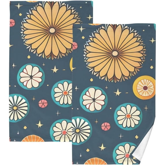 SKYSONIC Towels Set of 2 Tribal Floral Pattern Print for Bathroom Kitchen Travel 16×28 inch, Cotton Bath Towels Lightweight Quickdry for Bathroom Ktichen Travel SPA Gym