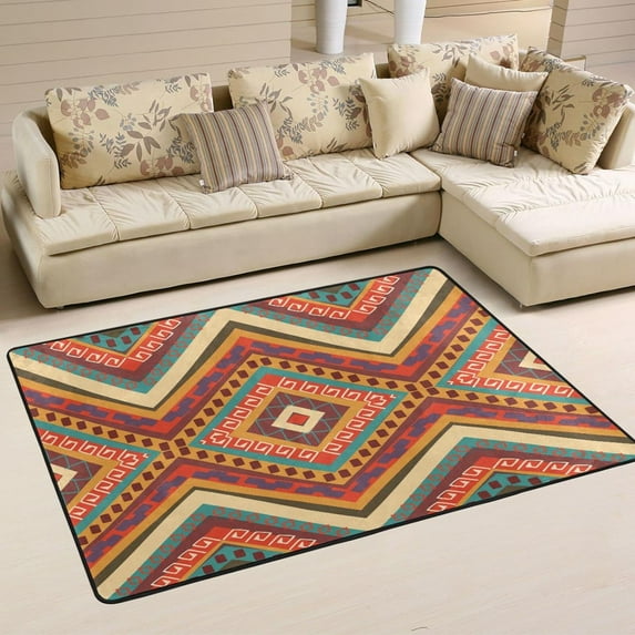 SKYSONIC Tribal Geometric Non-Slip Area Rug, Ethnic Chevron Floor Carpet Comfort Floor Mats Decor for Indoor Front Porch Living Room Bedroom Kitchen, 36"x24"