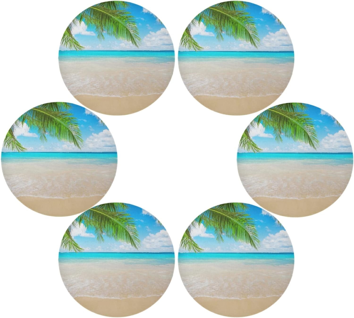 SKYSONIC Tropical Beach with Palm Leave Round Placemats for Dining