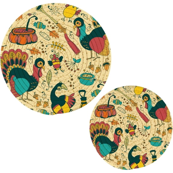 SKYSONIC Turkey Colorful Thanksgiving Pot Holders Trivets, 2 Pcs Heat Resistant Trivets,Autumn Theme Cotton Thread Weave Mats for Hot Pads Pans Pot Bowl Teapot for Kitchen Decor
