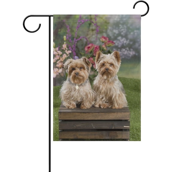 SKYSONIC Two Yorkshire Terrier Dogs Double-Sided Printed Garden House Sports Flag - 28x40in Polyester Decorative Flags for Courtyard Garden Flowerpot