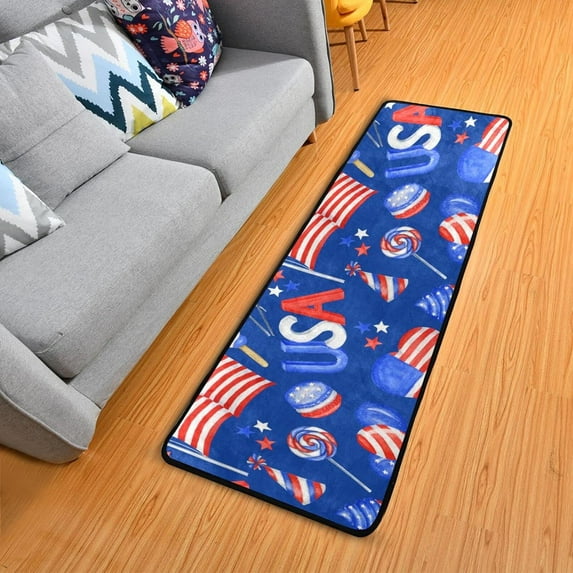 SKYSONIC USA Flag Heart Cake Runner Rug with Rubber Backing, 4th of July Independence Non Slip Entryway Rug Runner Washable Soft Area Rug Carpet for Hallway Bedroom Kitchen Decor,2'x6'