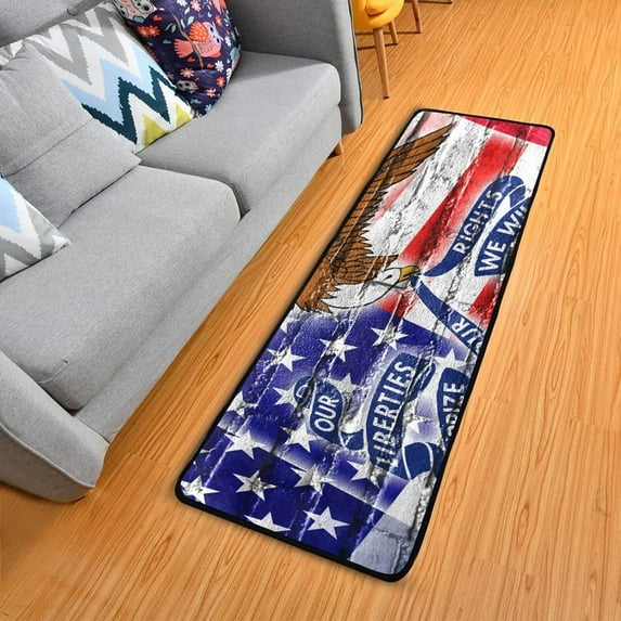SKYSONIC USA State Flag Eagle Runner Rug with Rubber Backing, Unique Wall Non Slip Entryway Rug Runner Washable Soft Area Rug Carpet for Hallway Bedroom Kitchen Decor,2'x6'