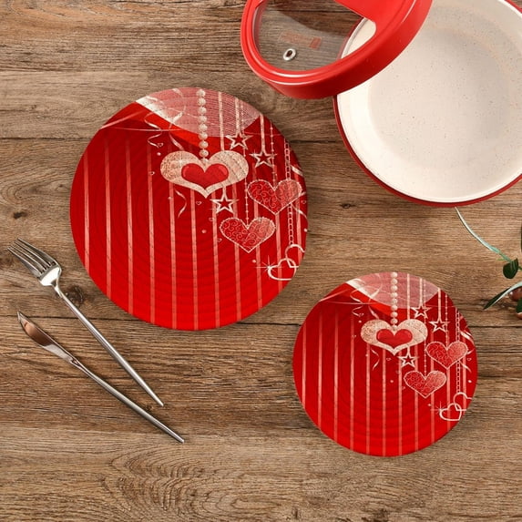 SKYSONIC Valentine Heart Bauble Pot Holders Trivets, 2 Pcs Heat Resistant Trivets, Cotton Thread Weave Mats for Hot Pads Pans Pot Bowl Teapot for Kitchen Decor