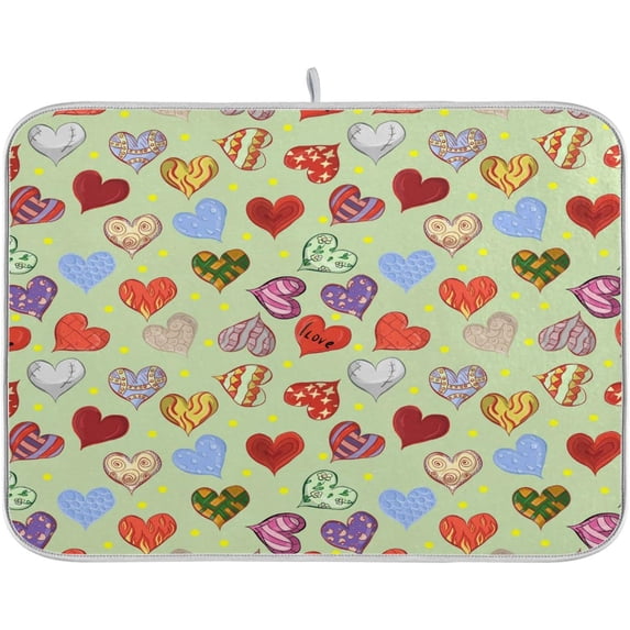 SKYSONIC Valentine Heart Design Dish Drying Mat, Microfiber Absorbent Drying Mats for Kitchen Counter, Large Reversible Dishes Draining Pad, 18x24 Inch
