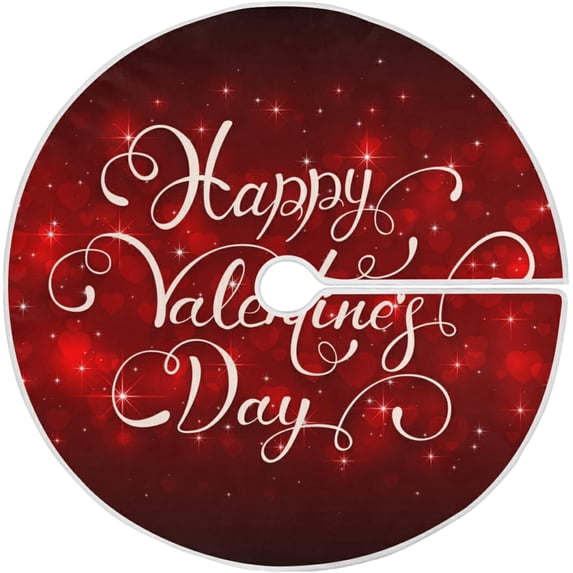 SKYSONIC Valentine's Day Christmas Tree Skirt 48",Happy Valentine's Day Suede Xmas Tree Skir Suitable for Indoor Outdoor Holiday Party Office Store Cupboard Decoration