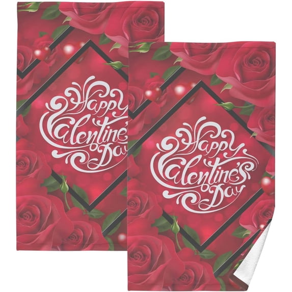 SKYSONIC Valentine's Day Cotton Hand Towels Set of 2 Absorbent Bath Towel Decorative Fingertip Towels for Bathroom Gym Spa Hotel Beach,16" x 28"
