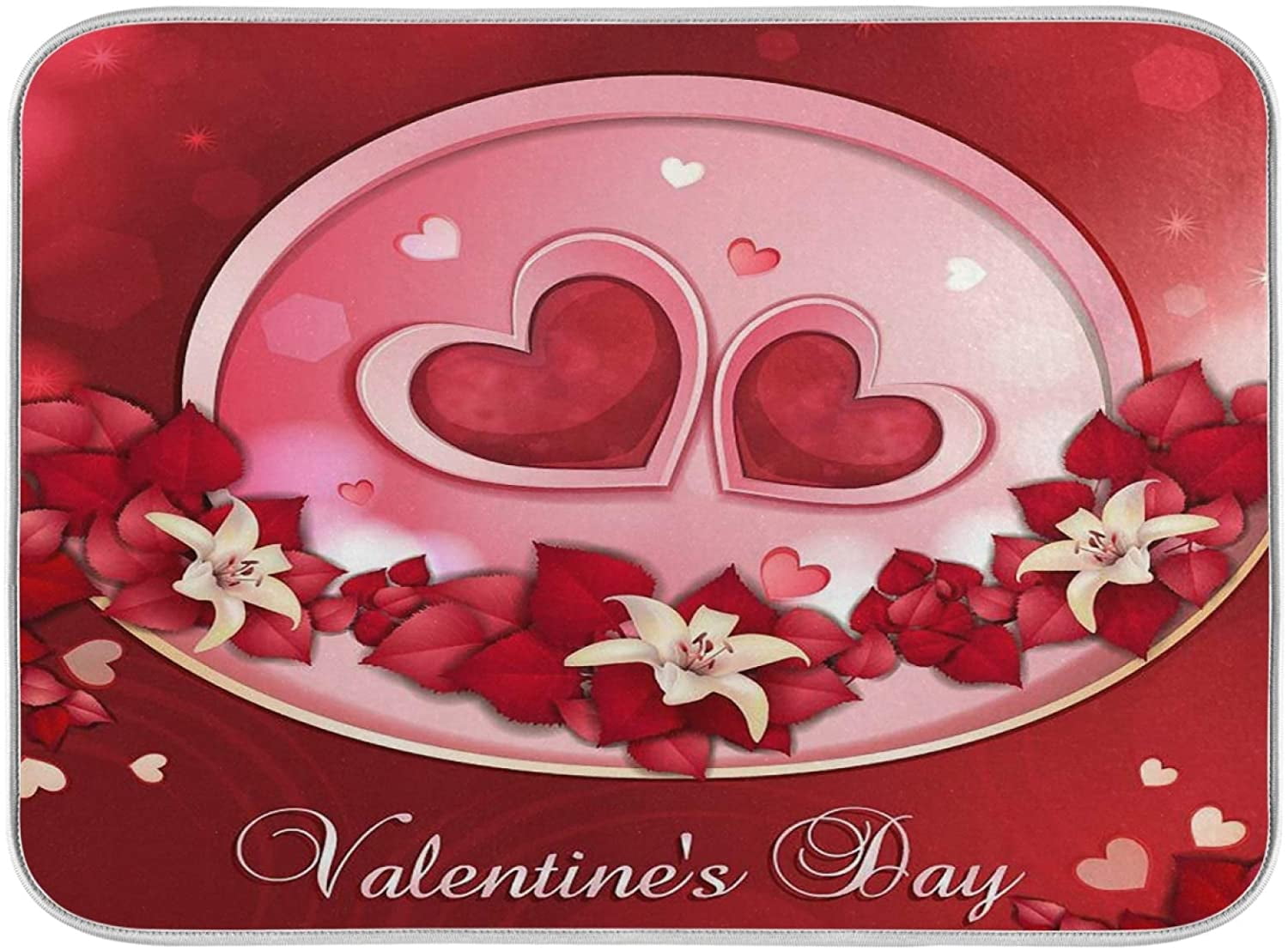 SKYSONIC Valentine's Day Heart Dish Drying Mat 16x18 inch Valentines
