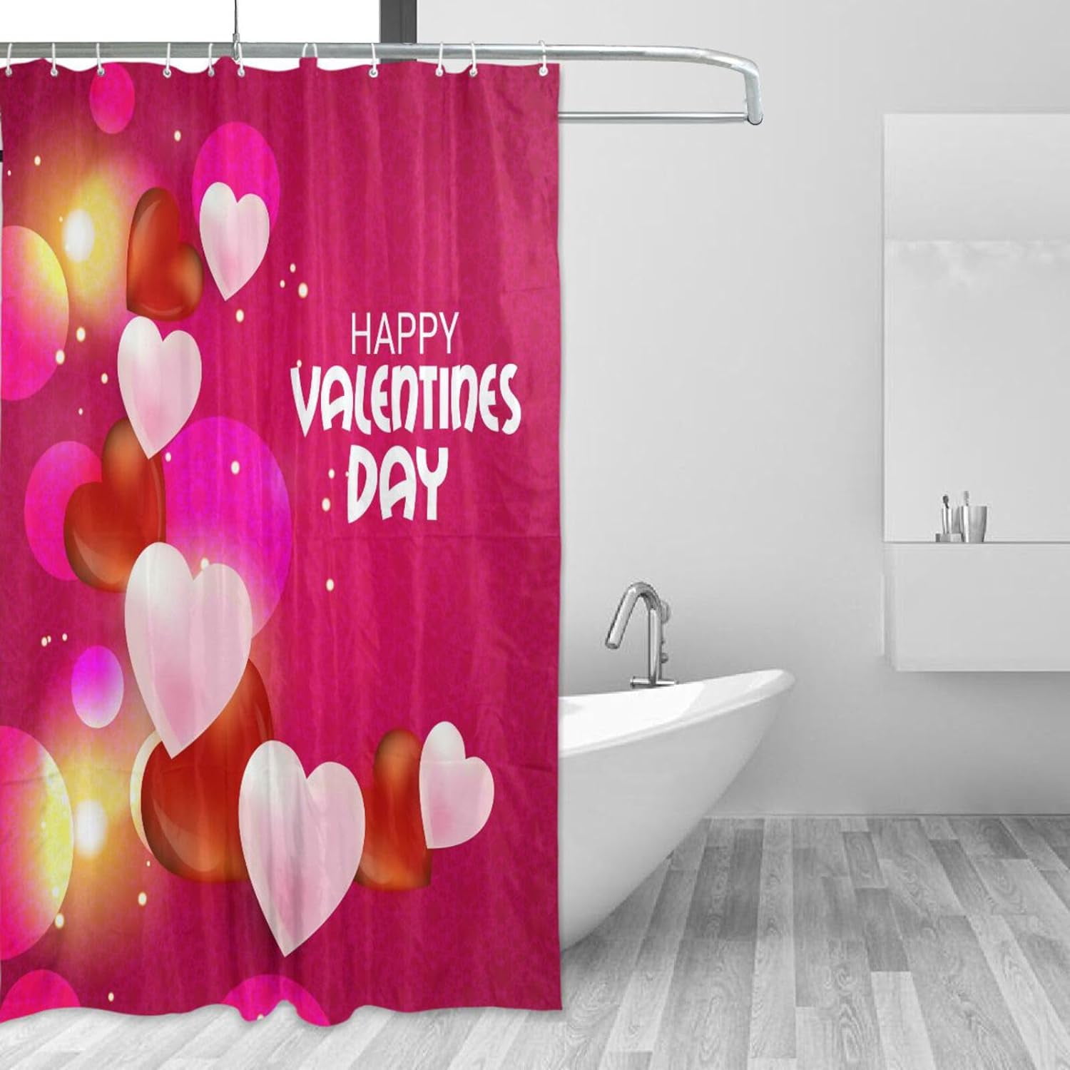 Skysonic Valentines Day Heart Shower Curtain Waterproof Fabric Shower