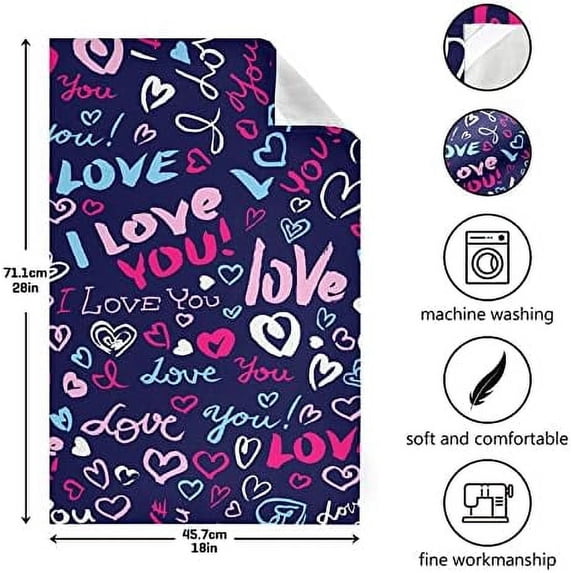 SKYSONIC Valentine's Day Love Heart Kitchen Towel Set of 1, Super Soft Absorbent Hand Towel Tea Towel Home Restaurant Tableware Cleaning Rag for Kitchen, Hotel, Beach, Bathroom, Gym, etc.