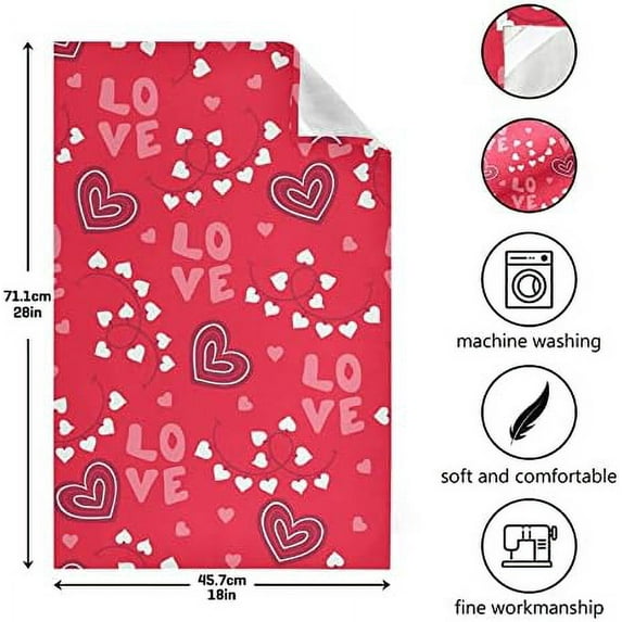 SKYSONIC Valentine's Day Love Heart Kitchen Towel Set of 4, Super Soft Absorbent Hand Towel Tea Towel Home Restaurant Tableware Cleaning Rag for Kitchen, Hotel, Beach, Bathroom, Gym, etc.