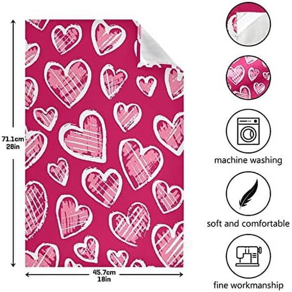 SKYSONIC Valentine's Day Love Heart Kitchen Towel Set of 4, Super Soft Absorbent Hand Towel Tea Towel Home Restaurant Tableware Cleaning Rag for Kitchen, Hotel, Beach, Bathroom, Gym, etc.
