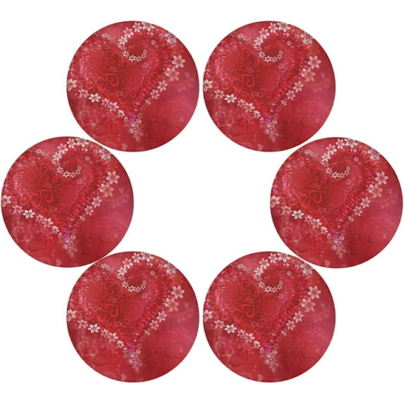 SKYSONIC Valentine's Day Love Heart Round Placemats for Dining Table Non-Slip Heat-Resistant Polyester Table Mats Set of 6 Washable Table Mats for Kitchen Dining Table Decoration
