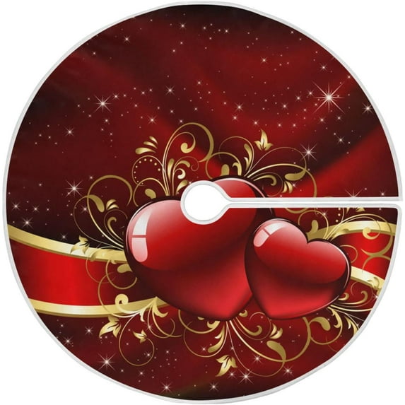 SKYSONIC Valentine's Day Red Hearts Christmas Tree Skirt 36" Christmas Decorations Indoor Outdoor Tree Skir for Home Holiday Party Decorations Gift