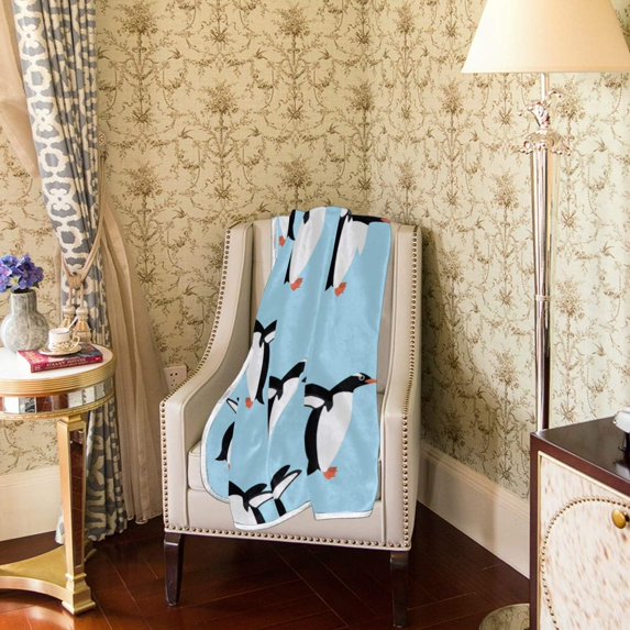 SKYSONIC Velvet Plush Throw Thermal Blanket - 4x5FT - Penguin On Cyan Background Printed for Couch Bed Sofa Car