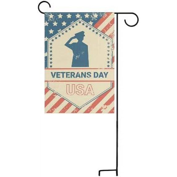 SKYSONIC Veterans Day Soldier On USA Flag Double-Sided Printed Garden House Sports Flag-28x40(in)-Polyester Decorative Flags for Courtyard Garden Flowerpot