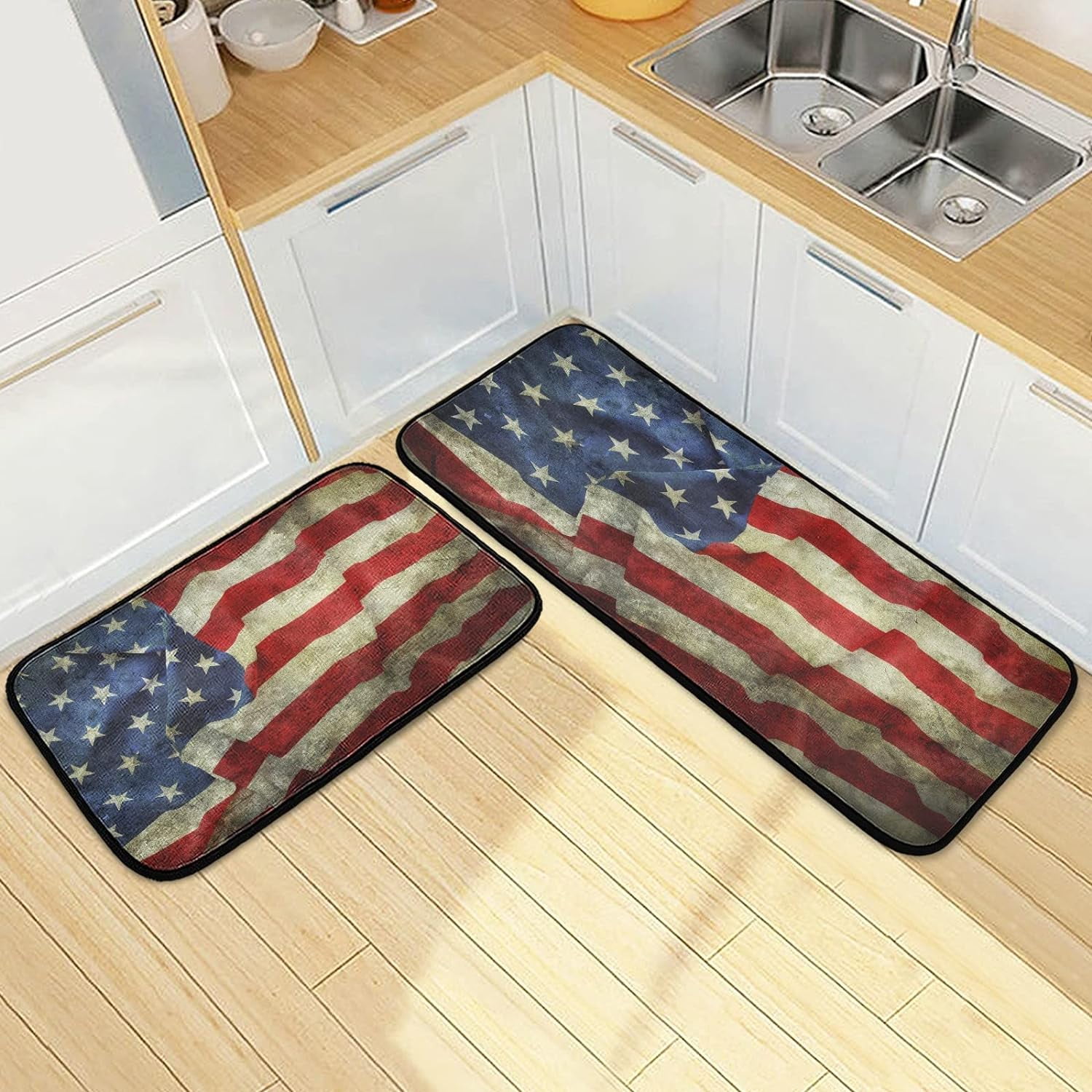 SKYSONIC Vintage American USA Flag Kitchen Mats and Rugs Flag Day Floor ...