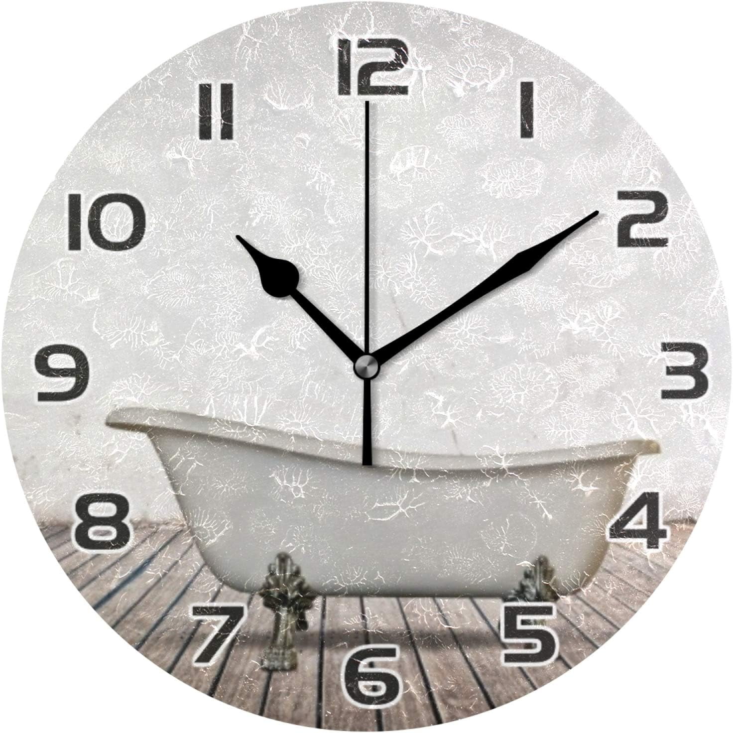 SKYSONIC Vintage Bathtub Clock Silent Round Wall Clock Non Ticking