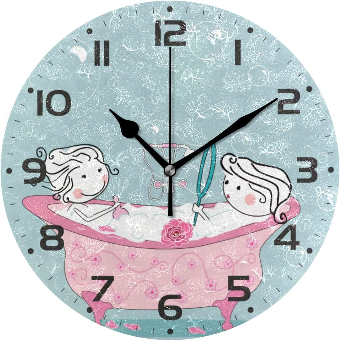 SKYSONIC Vintage Bathtub Wall Clock 10 Inch Silent Non Ticking Round