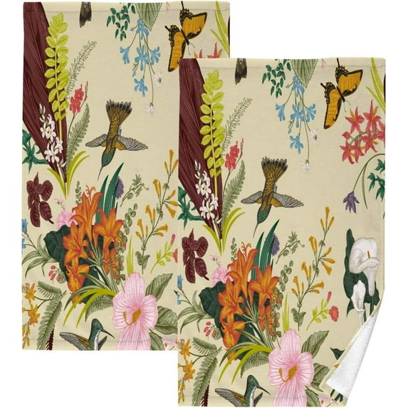 SKYSONIC Vintage Floral Pattern Ultra Soft 2 PCS Towel Set, Highly Absorbent Hand Towels, 16"x28" Cotton Towels for Bathroom Hotel Gym Travel, Ideal for Daily Use