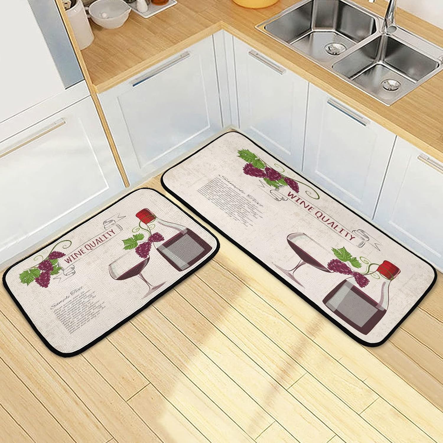 SKYSONIC Vintage Grunge Wine Kitchen Rugs Set of 2, Retro Floor Runner ...