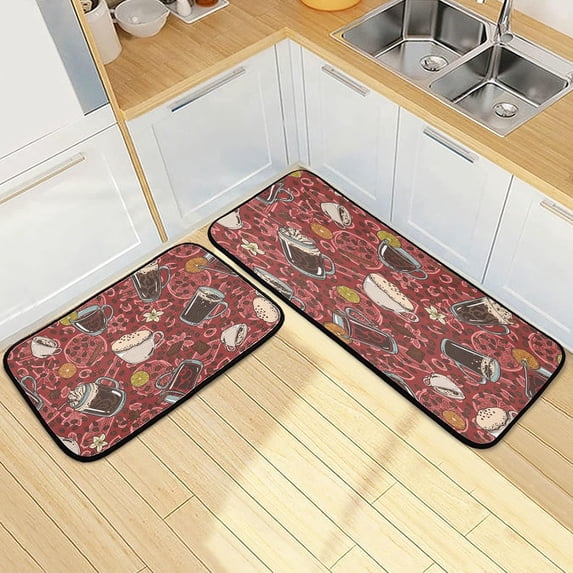 SKYSONIC Vintage Hot Drinks Kitchen Rugs Set of 2, Retro Winter Coffee Floor Runner Area Rug Washable Carpet Mat Perfect for Living Room Bedroom Entryway