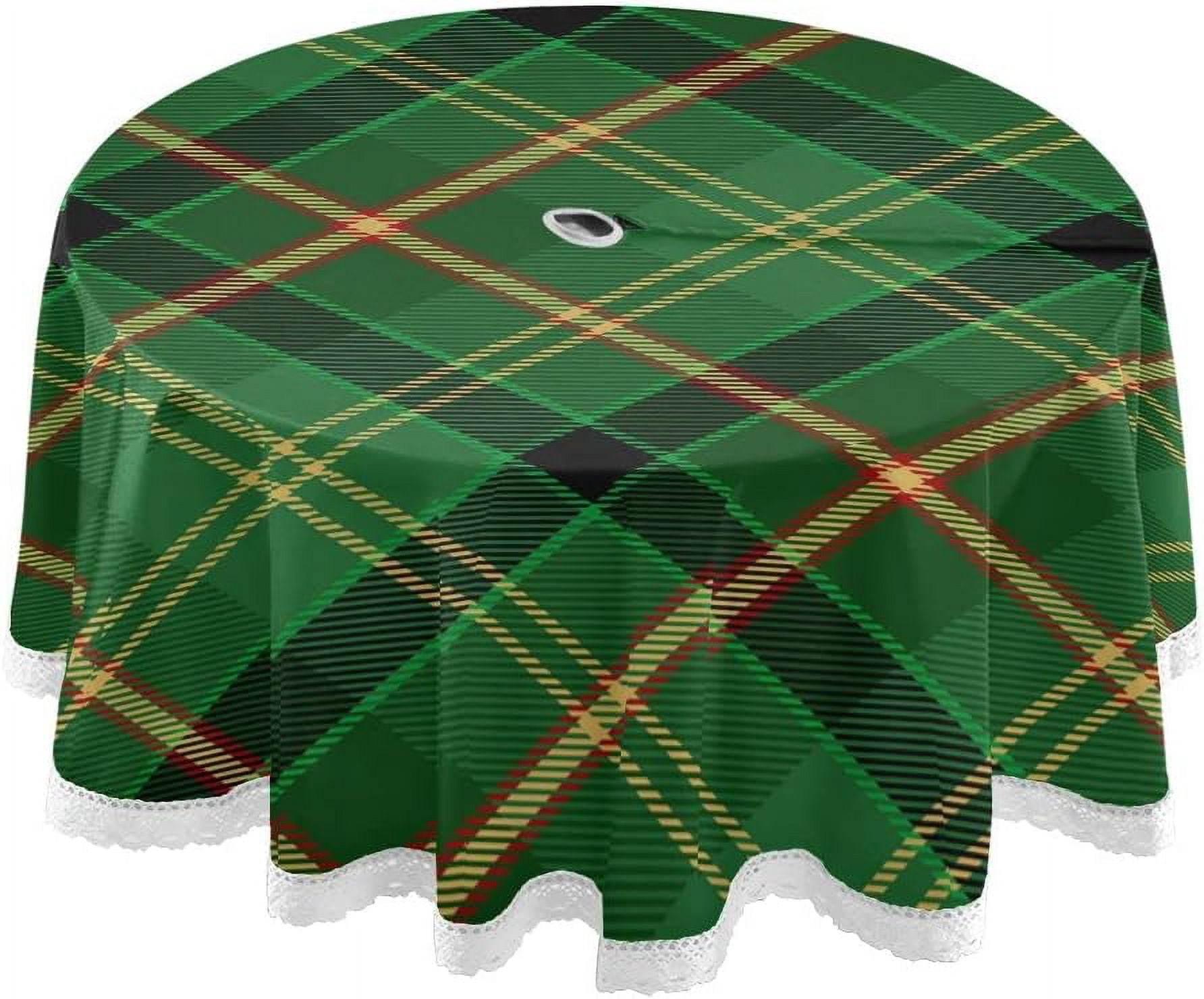 SKYSONIC Vintage Irish Green Plaid Outdoor Round Tablecloth Waterproof