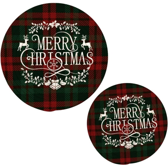 SKYSONIC Vintage Merry Christmas Pot Holders Trivets, 2 Pcs Heat Resistant Trivets,Scottish Red Green Cotton Thread Weave Mats for Hot Pads Pans Pot Bowl Teapot for Kitchen Decor