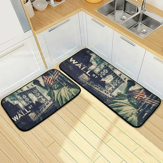 SKYSONIC Vintage Statue of Liberty Kitchen Mats and Rugs Retro USA American Flag Floor Runner Area Rug Washable Carpet Perfect for Living Room Bedroom Entryway,19.7"x27.6"+19.7"x47.2"