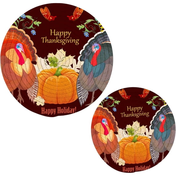 SKYSONIC Vintage Turkey Bird Pot Holders Trivets, 2 Pcs Heat Resistant Trivets,Happy Thanksgiving Cotton Thread Weave Mats for Hot Pads Pans Pot Bowl Teapot for Kitchen Decor