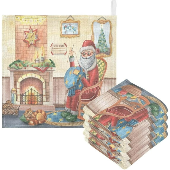 SKYSONIC Vintage Watercolor Santa Claus Baby Muslin Washcloths Face Towel, 3 PCS Merry Christmas Burp Cloths Cotton Wipes Infant Wash Cloth for Newborn Boys Girls 12"x12"