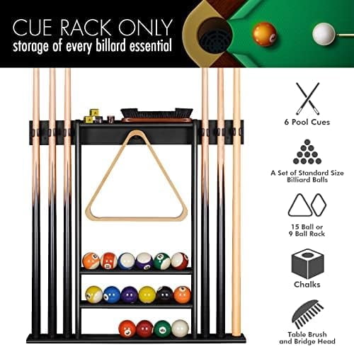 SKYSONIC Wall-Mounted Pool Cue Rack, Holds 6 Cues, Made of 100% Wood ...
