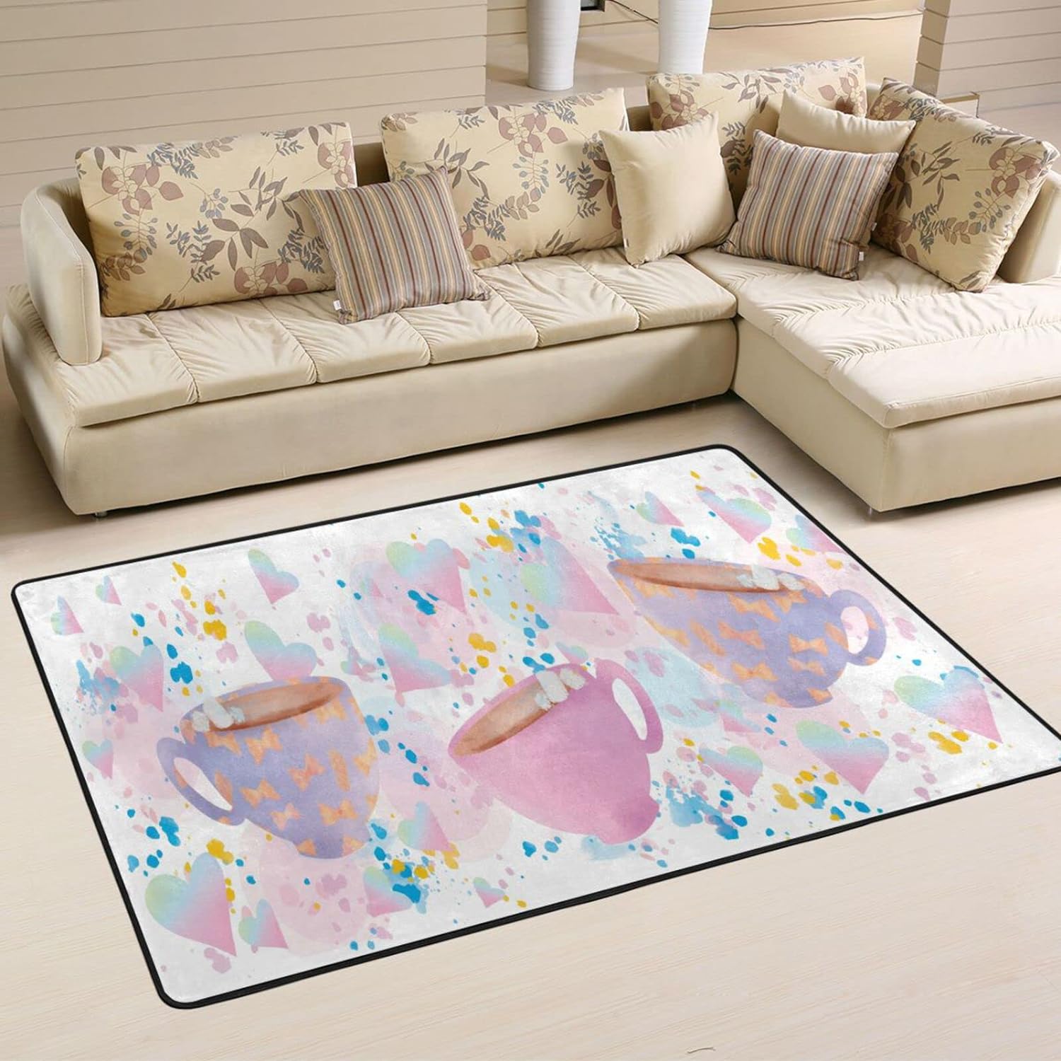 SKYSONIC Watercolor Coffee Cup Retro Non-Slip Area Rug, Floor Carpet ...