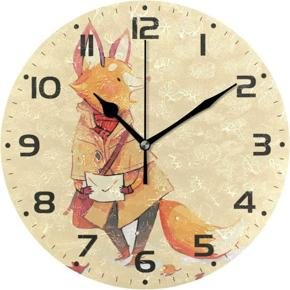 SKYSONIC Watercolor Fox Wall Clock 10 Inch Silent Non Ticking Round Clock Oil Painting Clock Easy to Read Clock for Living Room Bedroom Bathroom Home Decor