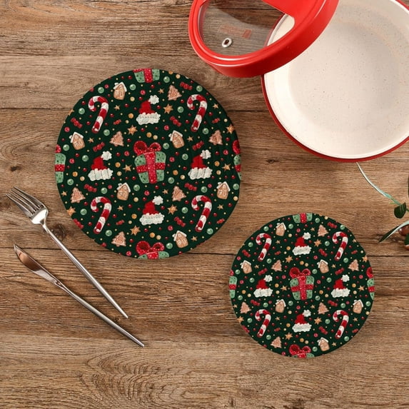 SKYSONIC Watercolor Pot Holders Trivets, 2 Pcs Heat Resistant Trivets,Sweet Tree Colorful Candy Cotton Thread Weave Mats for Hot Pads Pans Pot Bowl Teapot for Kitchen Decor