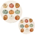 thumbnail image 1 of SKYSONIC Watercolor Pumpkins Autumn Pot Holders Trivets, 2 Pcs Heat Resistant Trivets,Fall Colorful Cotton Thread Weave Mats for Hot Pads Pans Pot Bowl Teapot for Kitchen Decor, 1 of 7