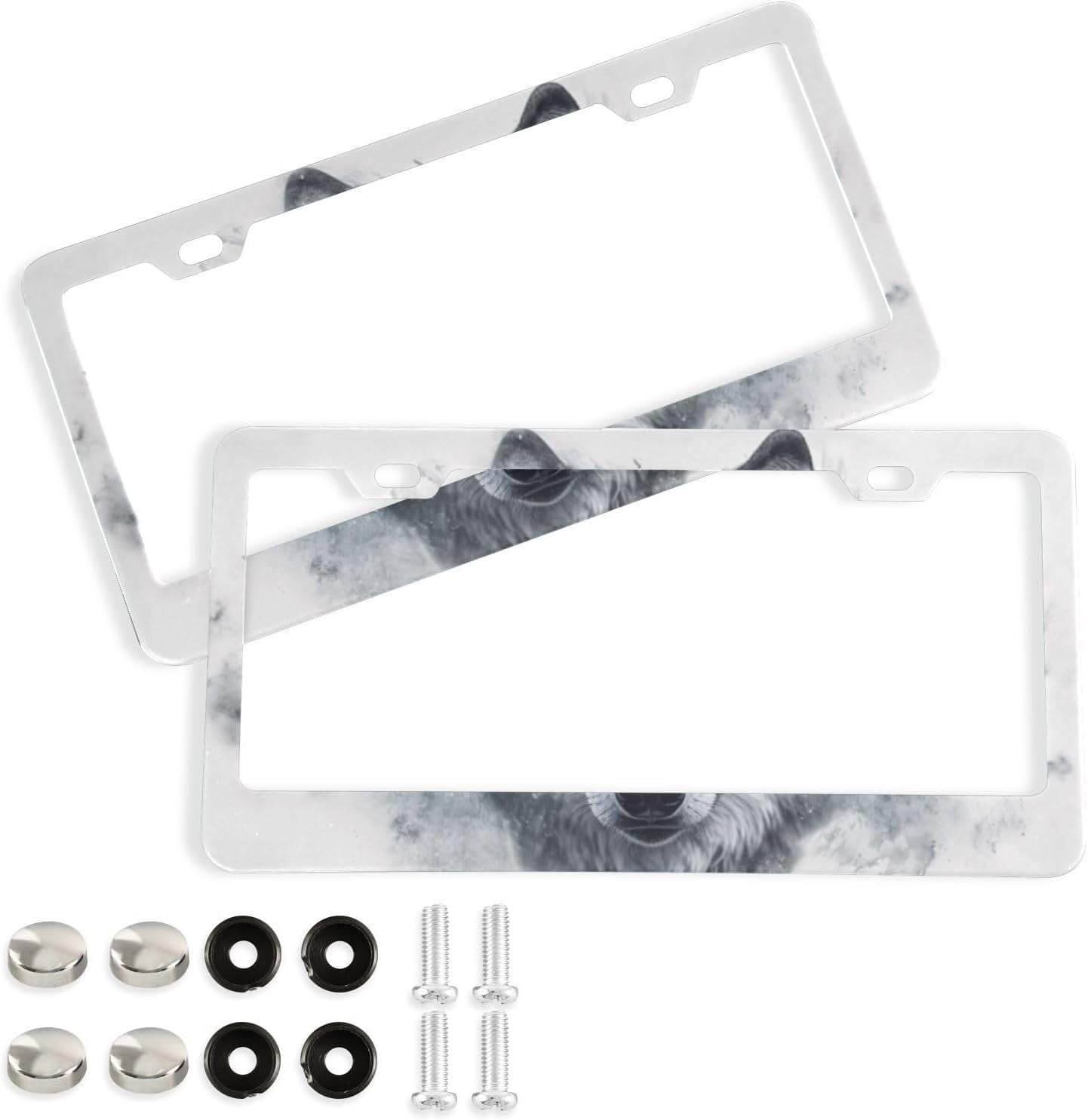 SKYSONIC Watercolor Wolf License Plate Frames - Universal Aluminum
