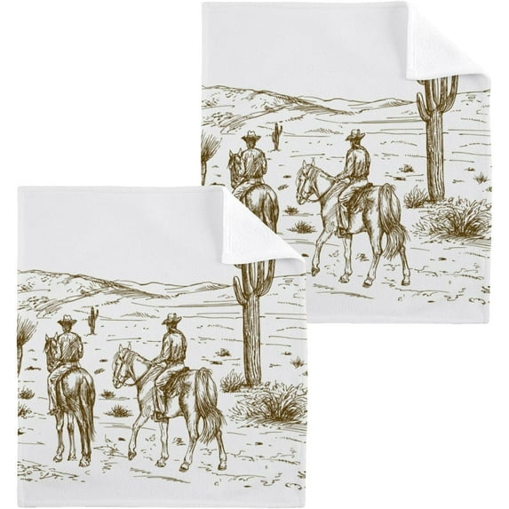 SKYSONIC Western Cowboy Washcloths Set of 4, Highly Absorbent Soft Cotton Fingertip Towels for Bathroom, Kitchen, Gym, Spa, Home Decor 12 x 12 Inch