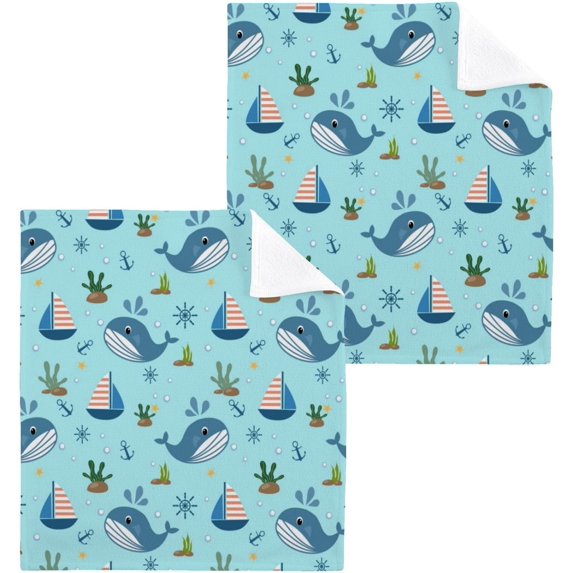 SKYSONIC Whale Cotton Washcloths Set of 6, Highly Absorbent Soft Fingertip Towel for Bathroom, Gym, Hotel and Spa, 12 x 12 Inch