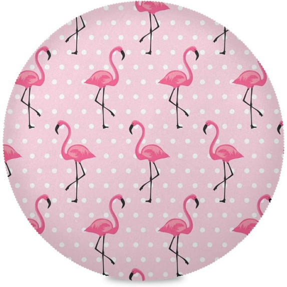 SKYSONIC White Dots Flamingo Round Placemats for Dining Table Non-Slip Heat-Resistant Polyester Table Mats Set of 1 Washable Table Mats for Kitchen Dining Table Decoration (682)