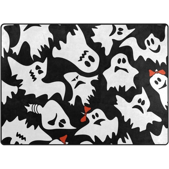 SKYSONIC White Ghosts Different Faces Area Rug Carpet 60x48 inch Light Weight Polyester for Living Bedroom