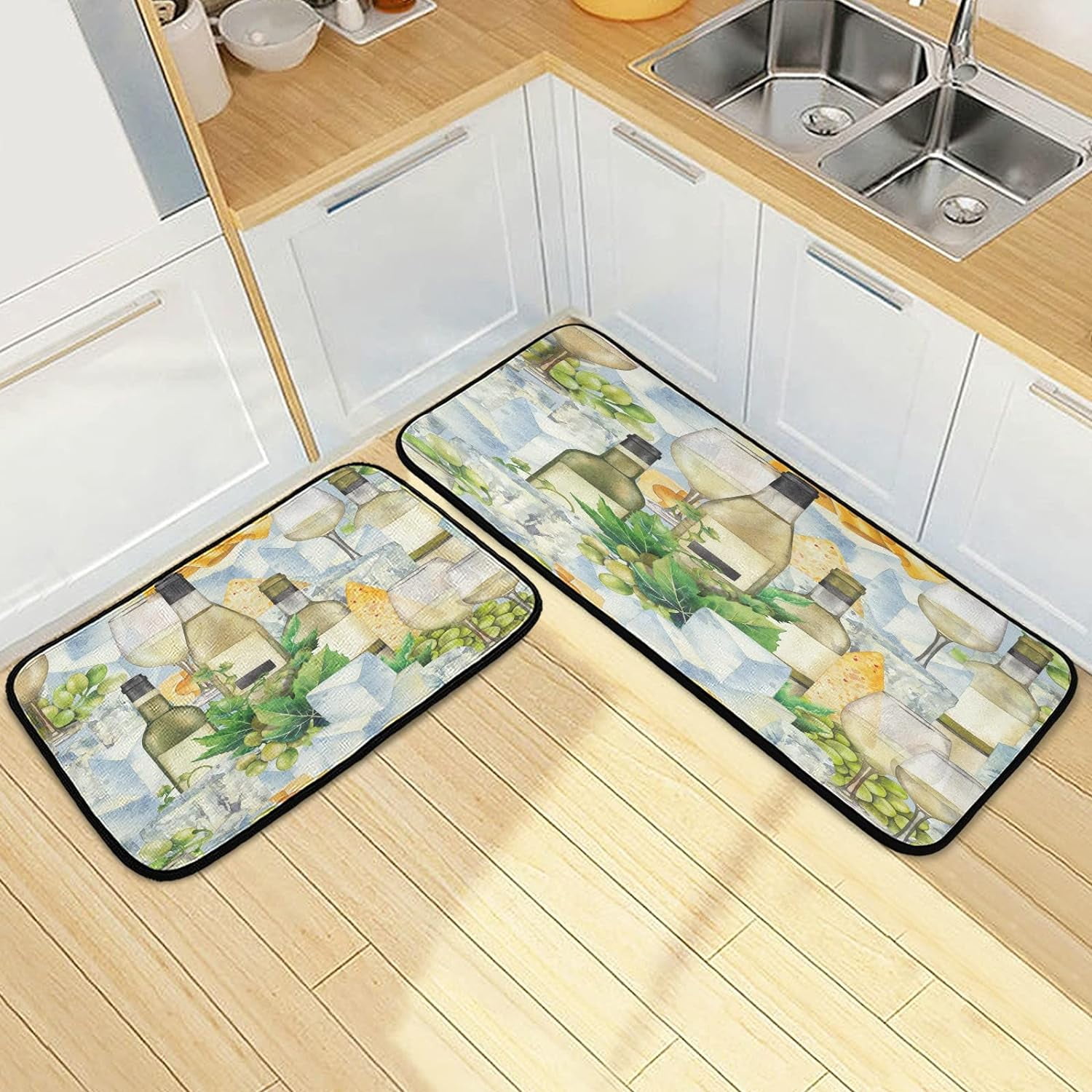 SKYSONIC White Grapes Wine Bottles Kitchen Rugs Set of 2, Watercolor ...