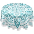 thumbnail image 1 of SKYSONIC White Turquoise Mandala Tablecloth Ornament Flower Round Tablecloths Polyester Tablecover Cloths Washable Tabletop Runner Kitchen Party Picnic Dining Home Decor 60inch, 1 of 7