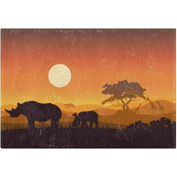SKYSONIC Wild African Rhino Bath Mat Set Soft High Absorbent Non Slip Rectangular Bath Rug+U-Shaped Toilet Mat,24"x16"+24"x20"