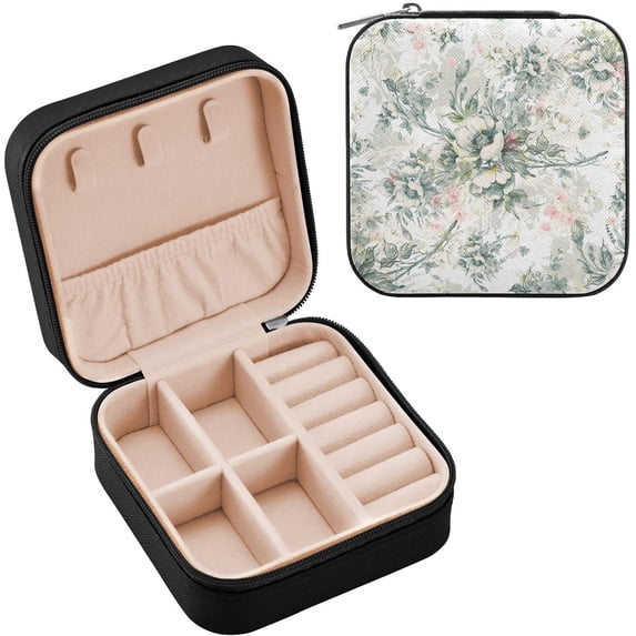 SKYSONIC Wildflowers Travel Jewelry Box PU Leather Jewelry Organizer Ideal Gift for Women Girls, Portable Mini Jewelry Travel Case for Stud Earrings Rings Necklaces Bracelets
