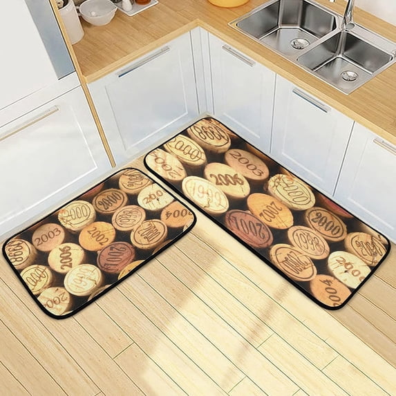 SKYSONIC Wine Bottle Corks Kitchen Rugs Set of 2, Vintage Floor Runner Area Rug Washable Carpet Mat Perfect for Living Room Bedroom Entryway