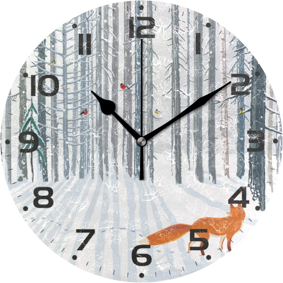 SKYSONIC Winter Forest with A Fox Wall Clock 10 Inch Silent Non Ticking ...